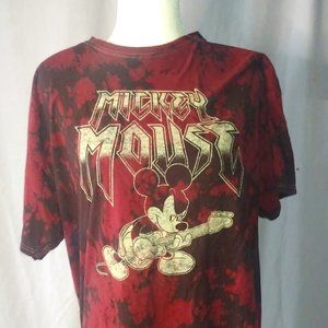 Disney Metal Rocker Guitar Punk Edgy Tie Dye Bleach Dye Mickey Mouse Tee Shirt
